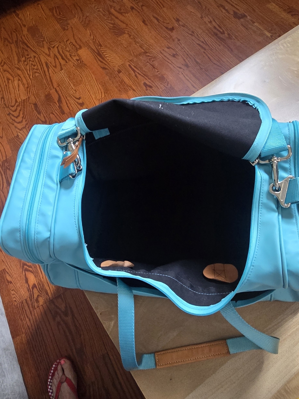 Jon Hart Design Medium Square Duffel Bag Aqua Blue Travel Weekender BCT Monogram - Picture 8 of 14